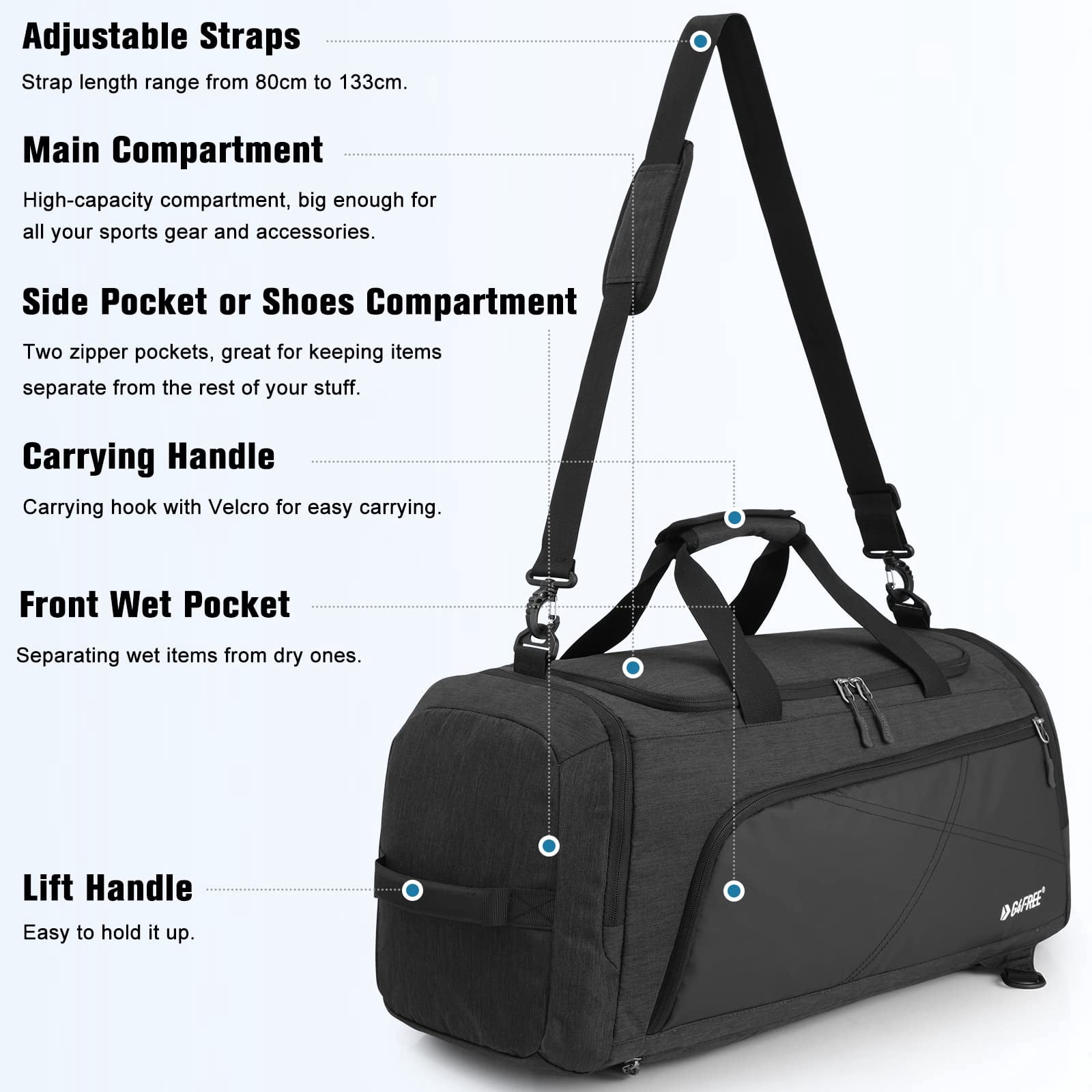 G4Free Sports Travel Duffel Bag 45L/60L with Shoe Compartment and Wet Pocket for Men and Women