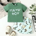 thumbnail image 2 of Baby Boy Outfits Short Sleeve Letter T Shirt Pullover Tops Cartoon Prints Shorts Outfits Boy Baby Clothes Green 6 Months-12 Months, 2 of 6
