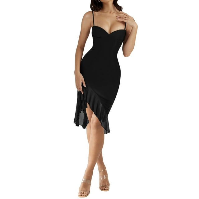 xiaxaixu Robe à Bretelles Spaghetti pour Femmes Imprimé Floral Robe de Soirée Queue de Poisson Irrégulière pour Cocktail Plage Mode Urbaine Vêtements d'Été