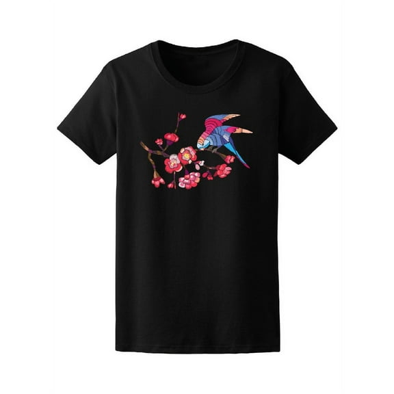 Colorful Bird Beautiful Flowers T-Shirt Women -Image by Shutterstock, Female Small