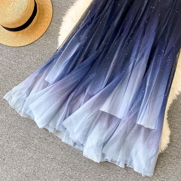 Women Skirt Carnival Clothes For Women'S Fairy Skirt Starry Sky Gradient  Color Mesh Skirt High Waist A Line Pleated Skirt Sequins Skirt Black L -  Walmart.com