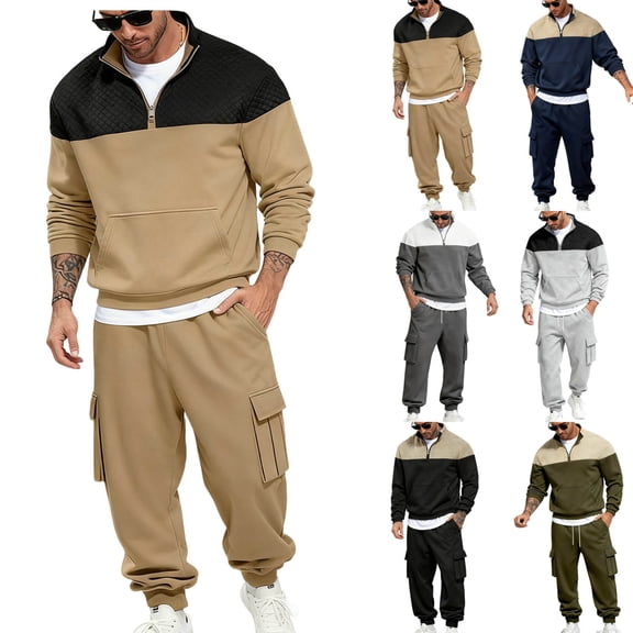 mihongmao Travel Sets for Men 2 Piece Men Casual Pullover Hooded Sports Solid Long Sleeve Trousers Two-Piece Elastic Waist Tracksuit Gray S