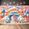 thumbnail image 5 of Yatrandify Colorful Design Birthday Banner Rainbow Theme Polyester Material Celebration Backdrop for Birthday Party Kids Event Indoor Decoration, 5 of 7