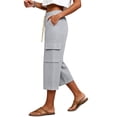 thumbnail image 6 of Utoimkio Women's Waffle Knit Capri Pants Drawstring High Waist Relax Fit Cargo Trousers with Side Pockets, 6 of 6