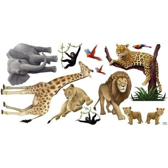 Jungle Animals Kids Mural -Peel & Stick Large Decals Boys Room Decor