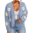thumbnail image 5 of Maqroz Fall Cardigans for Women Long Sleeve Open Front V Neck Chunky Knit Sweaters Featuring 3D Floral Daisy Applique Cute Boho Outerwear Vintage Tops, 5 of 9