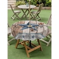 thumbnail image 4 of Outdoor Tablecloth with Umbrella Hole for Patio/Picnic/Party/Camping, Texas Star Rustic Waterproof Table Cloth Round Cover Washable, Country Blue Berry Brown Wooden Plank (Dia 60"), 4 of 8