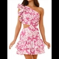 thumbnail image 2 of Vestido Corto Bohemio Informal de Verano con Estampado Floral, Sin Mangas y Volantes. Púrpura S, 2 of 10