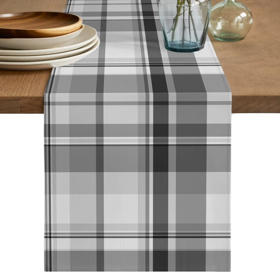 Table Runners 36 Inches Long Dress Scarves, Black Grey Buffalo Plaid Farmhouse Kitchen/Dining Table Decor Table Runner, Short Coffee Tablerunners, Geometric Modern Farmhouse 13x36 Inch