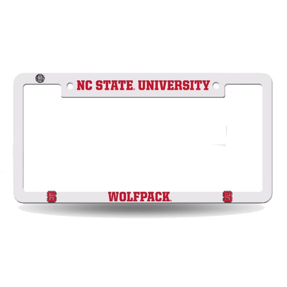 North Carolina State NCAA Wolfpack Raised Letter White Plastic License Plate Frame