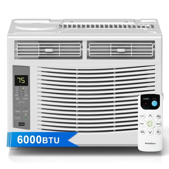 Energy-Efficient 6000 BTU Window AC Unit: Cools 250 sq ft, Includes Remote, Washable Filter, Dehumidifier & Fan Modes, Quiet Operation
