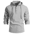 thumbnail image 6 of Men's Cotton Linen Hooded Henley Shirt, Casual Loose Fit Adjustable Drawstring Long Sleeve Tops for Men, Spring Fall Daily Wear Shirts S-3XL, 6 of 8