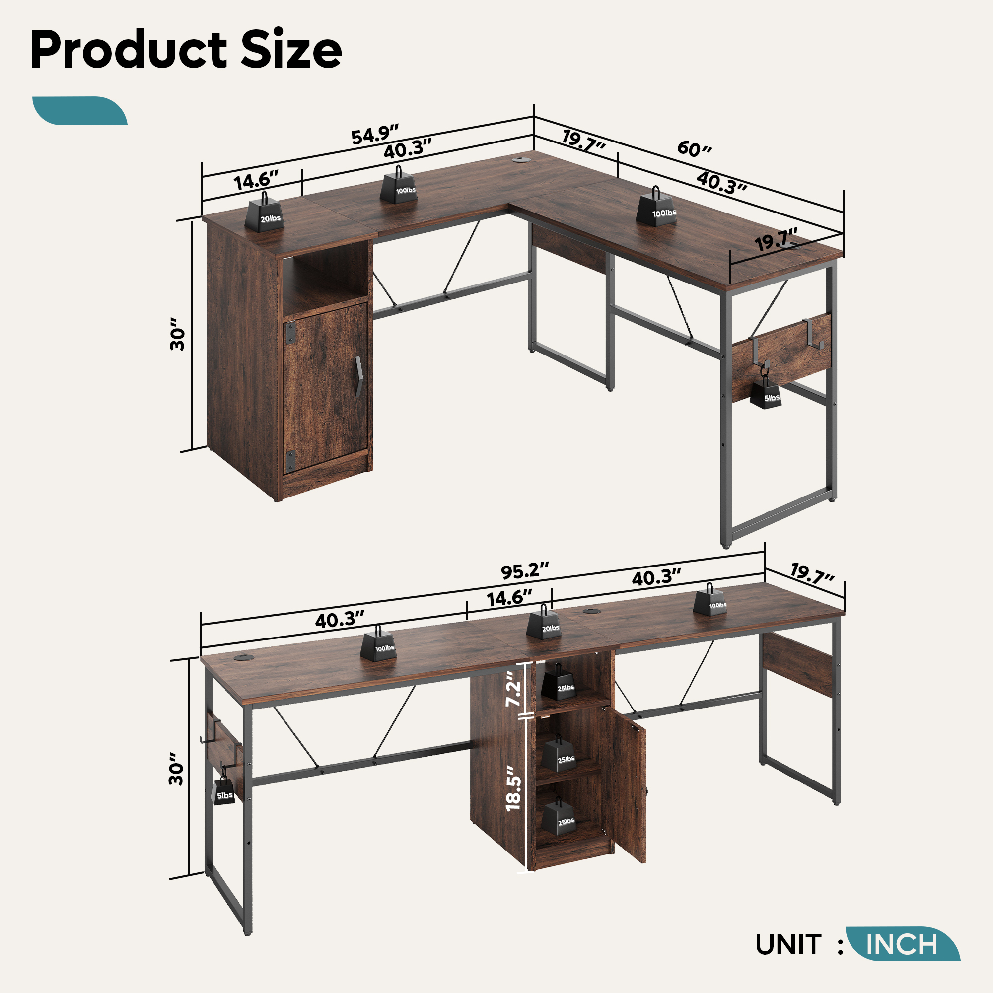 Bestier Reversible 60 inches L Shaped Computer Desk with Storage ...