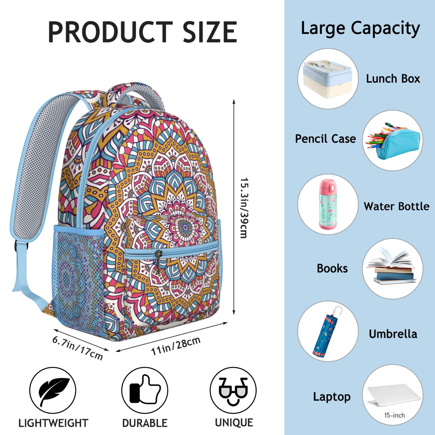 Abstract Ornamental Mandala Backpack - Stylish Boho Bookbag with Padded Straps for Teens