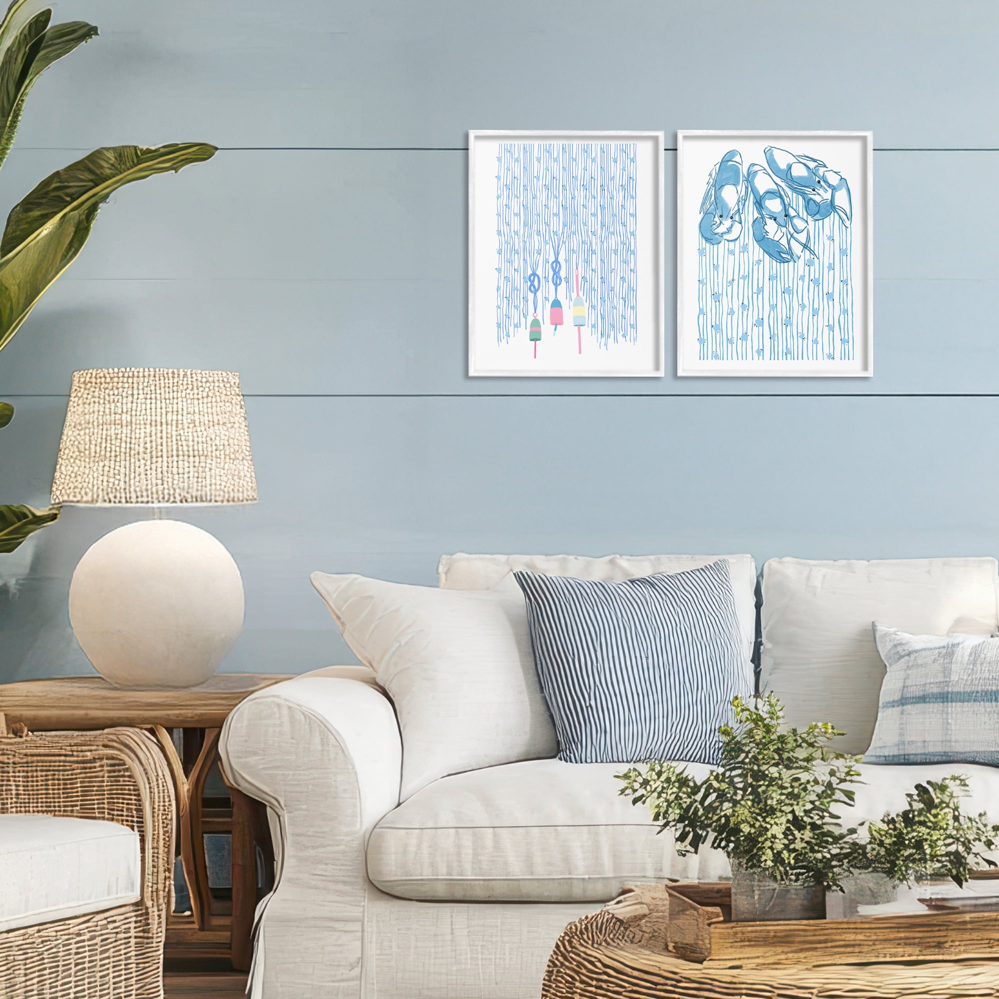 Stupell Industries Nautical Buoys & Lobsters 2 Piece White Framed Giclee Art Set, design by Melissa Tilley