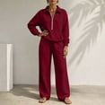 thumbnail image 7 of 2 Piece Women Tracksuit Set, Half Zip Up Collared Sweatshirt, Wide Leg Pants, Teen Fall Trendy Workout Outfits S-XXL, 7 of 7