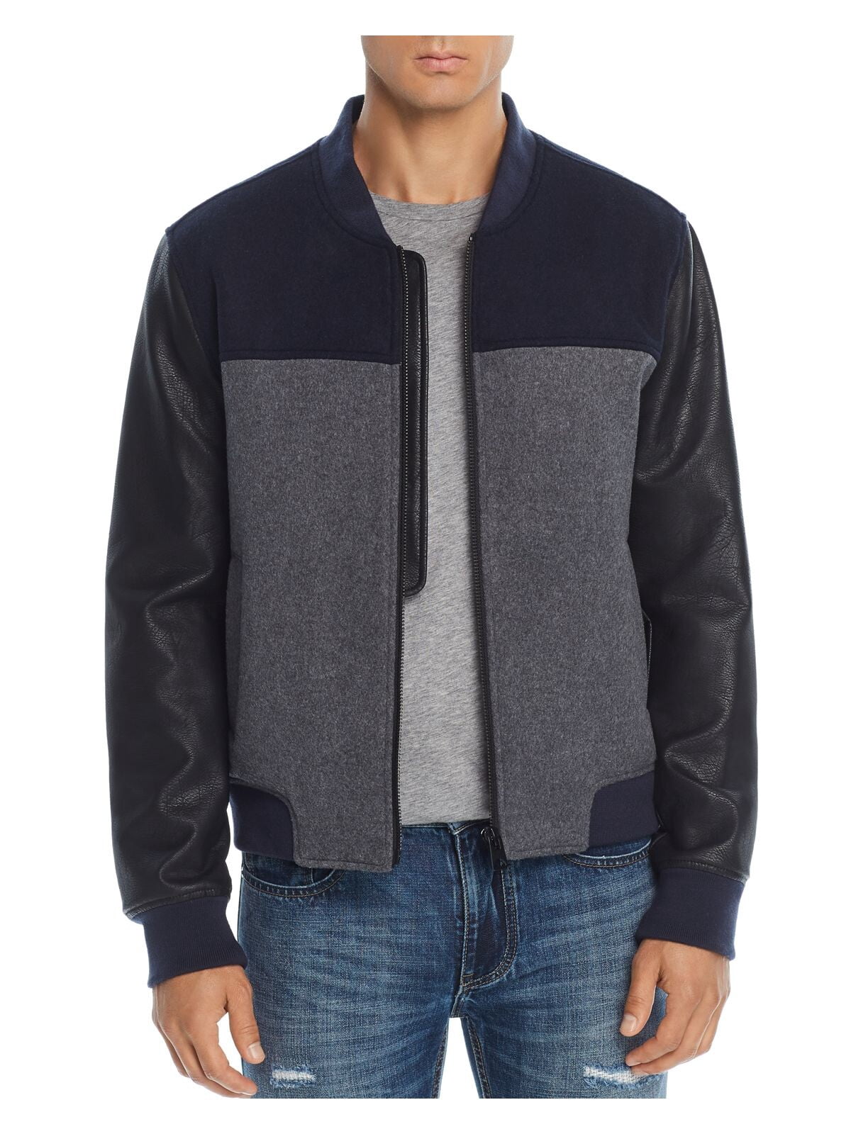 BLANK NYC Mens Navy Color Block Bomber 