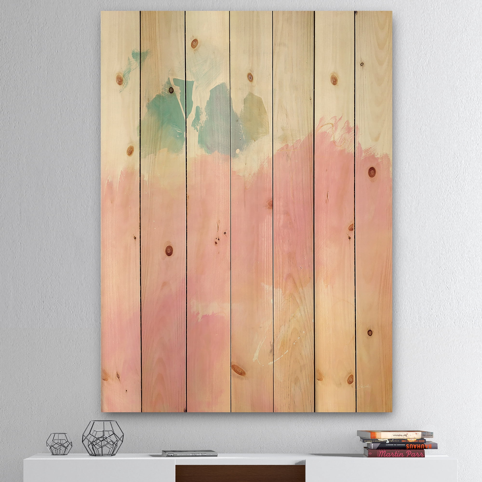 Designart 'Fractal Pink Dream' Modern & Contemporary Print on Natural Pine Wood