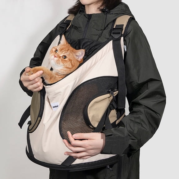 Mochoochoo Lightweight Beige Dog Front Carrier Hand-Free Backpack Medium 2 Pockets