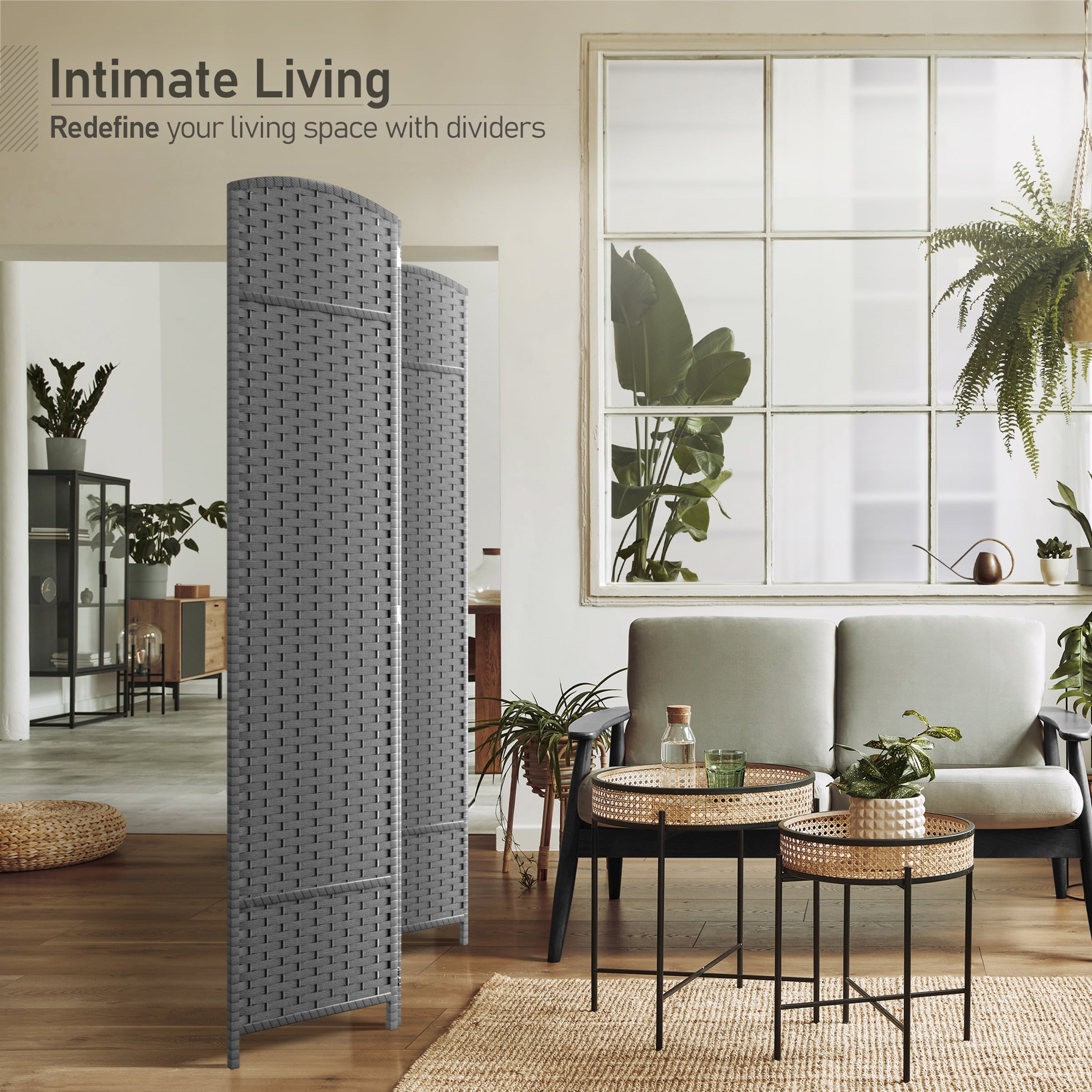 Sorbus 3-Panel Wide Folding Room Divider Privacy Screen, Hand-Woven Lt. Gray Mesh