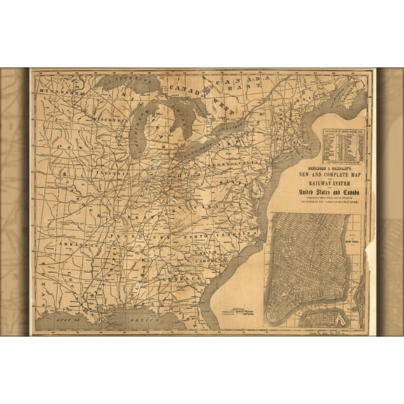 24"x36" Gallery Poster, railroad map of United States and Canada 1850