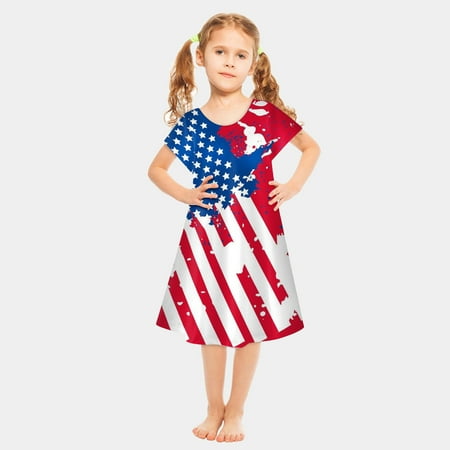 

Giligiliso Clearance Toddler Swimsuits 4th of July Little Baby Girls Independence Day Fashion Cute Short Sleeve Star Print Dress