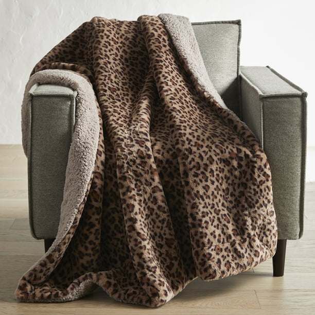 Better Homes & Gardens Cheetah Faux Rabbit Fur and Sherpa Throw Blanket