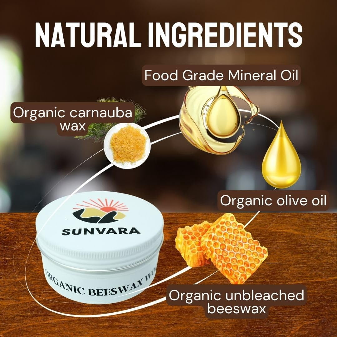 Beeswax For Cutting Board Food Grade 8 oz Handmade in USA with Cloth - Cutting Board Wax Food Grade - Natural Wax for Long Lasting Protection and Shine