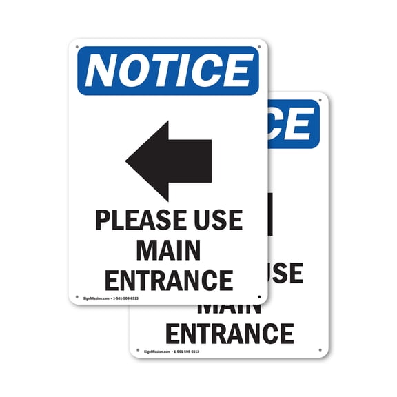 (2 Pack) Please Use Main Entrance OSHA Notice Sign 10 Inch X 14 Inch Indoor / Outdoor Rust-Free Aluminum Metal Signs for Workplace, Workshop, and Construction Site, Made in the USA