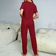 thumbnail image 5 of VISALY Womens Pajama Sets Matching Pajama Set Sleepwear Comfy Lounge Set Soft Short Sleeve Round Neck Top Loose Pajama Pants Long Jogger Bottom Red M, 5 of 7