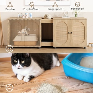 Cat Litter Box Enclosure,Wooden Cat Washroom Furniture,55.1" Double Litter Box Furniture for 2 Cats,Hidden Cat Litter Cabinet,Pet House,Fit Most of Litter Box