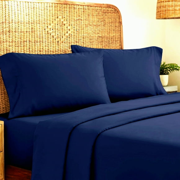 Luxury Percale Cotton Deep Pocket Sheet Set - Hotel Quality 4 Piece Navy Blue Size Sheets - GOTS Certified - Soft & Breathable - King/Queen/Full/Twin