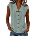 thumbnail image 3 of VBVC Women's Eyelet Embroidery Button Down Tank Top, Ladies' Peter Pan Collar Sleeveless Blouse, Casual Solid Color Summer Shirt For Women,Green,S-3XL, 3 of 7
