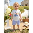 thumbnail image 3 of BemeyourBBs Toddler Baby Boy Birthday Outfit 6 12 18 24 Months 2 3 4 Years Baby Boy Summer Clothes Cute Animals Dinosaurs Embroidery Short Sleeve T Shirt Tops with Striped Pockets Shorts 2Pcs Set, 3 of 7