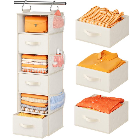 Organizador de armario colgante Pipishell con 6 estantes y 3 cajones, color blanco