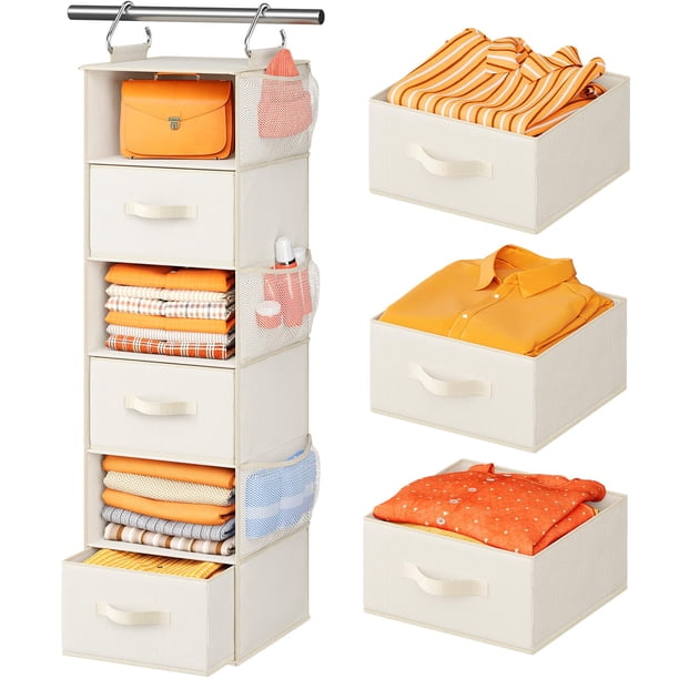 Organizador de armario colgante Pipishell con 6 estantes y 3 cajones, color blanco