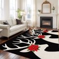thumbnail image 3 of Christmas Poinsettia Elk 5'x7' Area Rug, Black Winter Xmas Holiday Washable Non-Slip Soft Rugs, Low-Pile Large Carpet for Living Room Bedroom Dining Room, Non-Shedding Accent Rug, 3 of 9