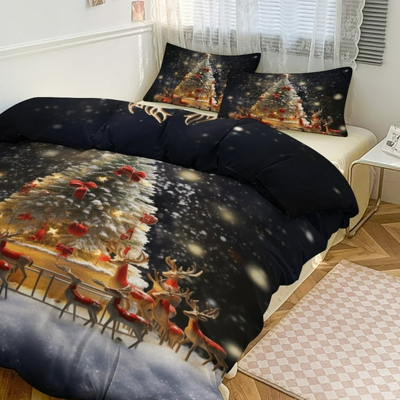 Merry Christmas Snowman Christmas Tree 3D Duvet Cover Set Quilt Cover Theme of for Bedroom Decoration