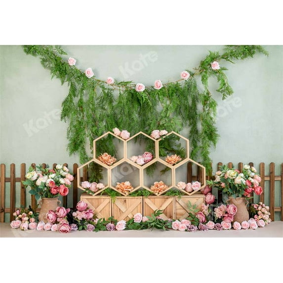 Kate 20x10ft Spring Garden Flowers Backdrops Pink Floral Decorations Valentines Day Wedding Home Party Banner Background Photo Fabric Props