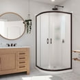 thumbnail image 5 of Prime 36 Inch x 76-3/4 Inch Semi Frameless Frosted Glass Sliding Shower Enclosure in Matte Black with Base and Backwall, 5 of 16