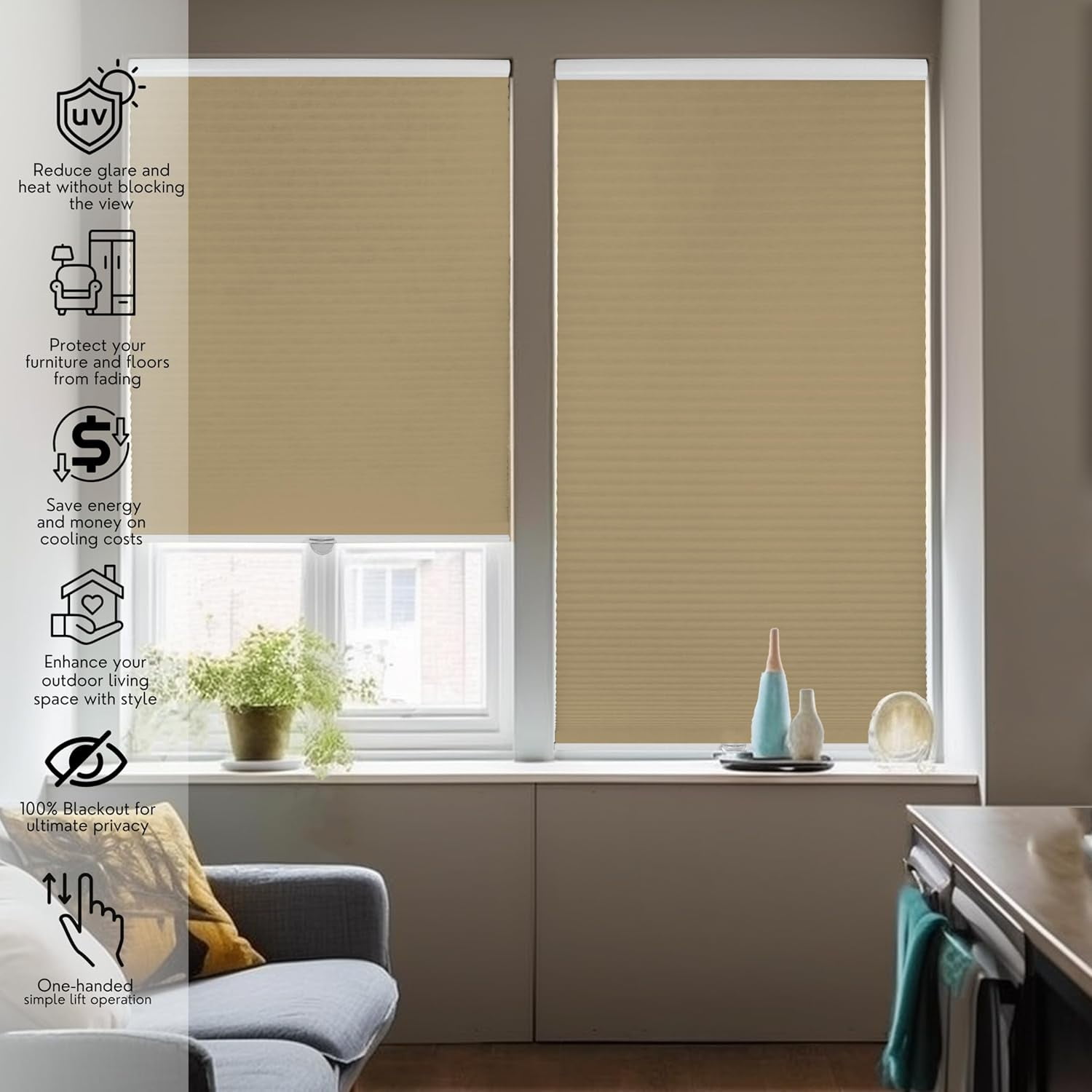 Chicology Sand Cordless Light Filtering Cellular Shades 43.25 in. W x 72 in. L