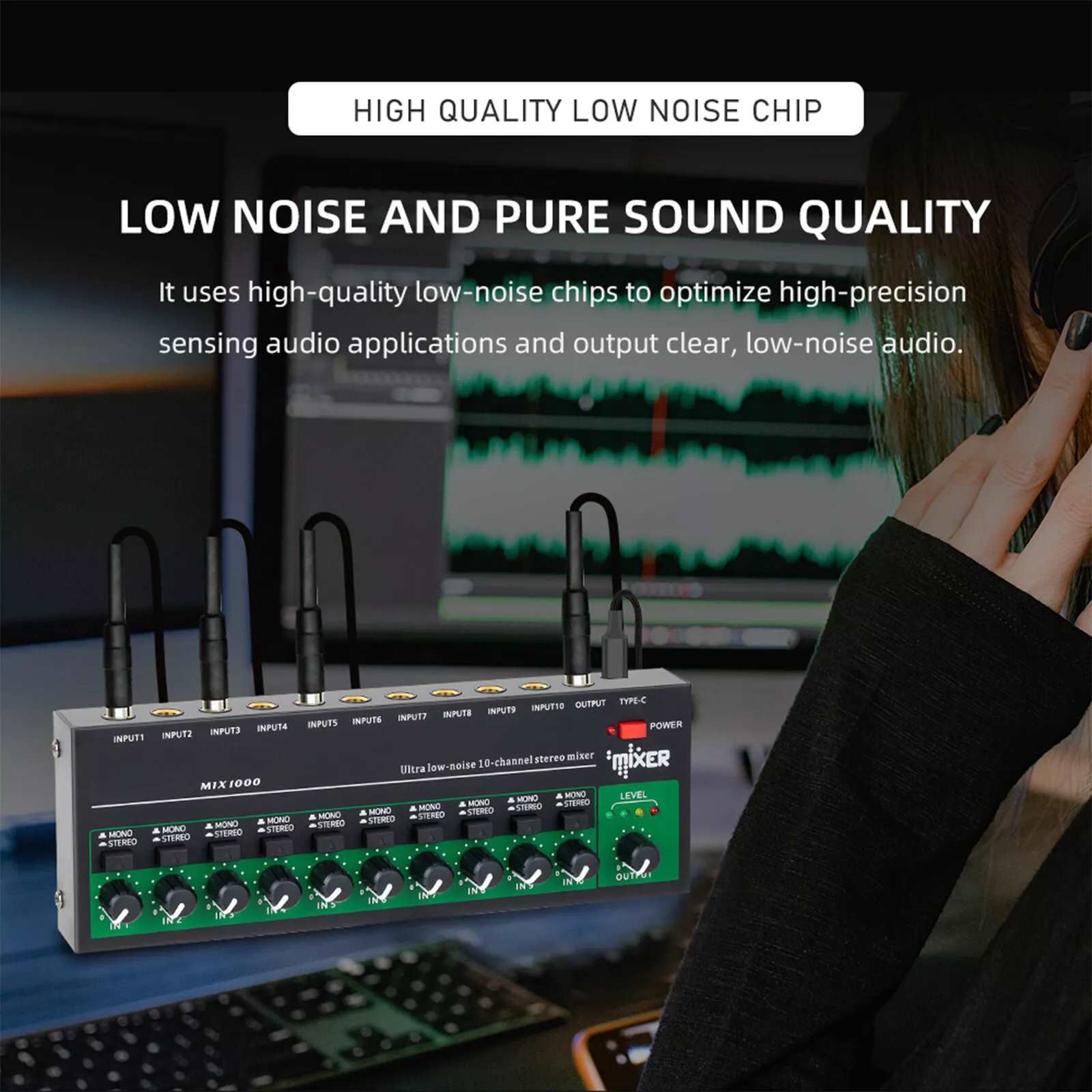 Precision Sound Mixer for Detailed Audio Adjustment Independent Control Knobs & Low Noise Chip