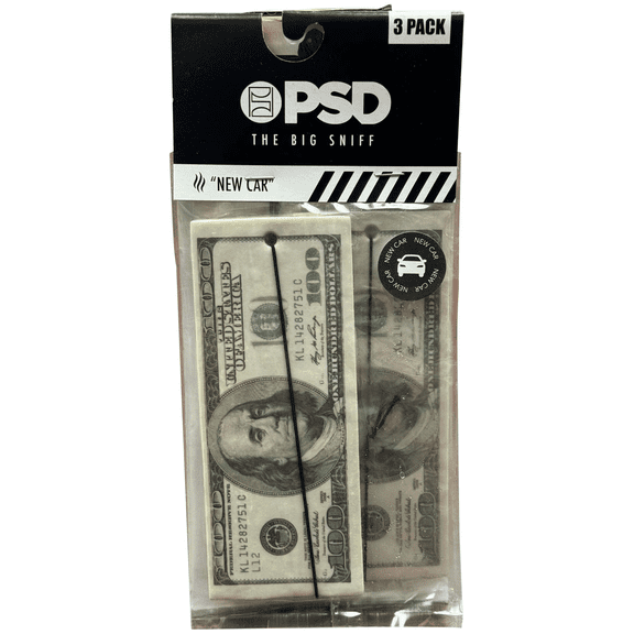 3 Pack 100 Dollar Bill Air Freshener, New Car Scent, Long Lasting Odor Eliminator, Fun Rearview Mirror Accessory, Freshens Up Any Vehicle, Novelty Car Decor, Hanging Design for Easy Use