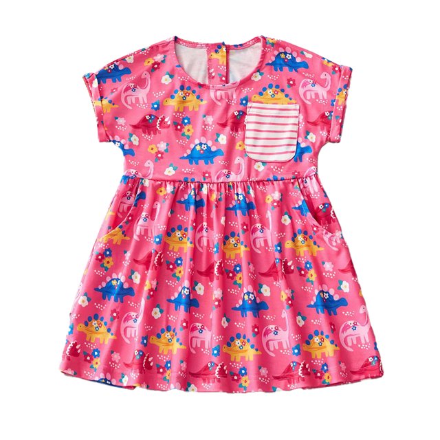 AJZIOJIRO Robe Décontractée en Coton pour Filles 2-7T, Robe d'Été à Manches Courtes pour Bébé, Jupe Tutu de Fête pour Enfants