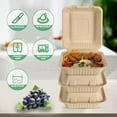 thumbnail image 3 of 50 Pack 3 Compartment Compostable 8x9 Inch Takeout Lunch Box Containers with Lid To Go Take Out Clamshell for Food, Disposable Eco-Friendly Biodegradable Bagasse, PFAS-Free, Brown, 3 of 7