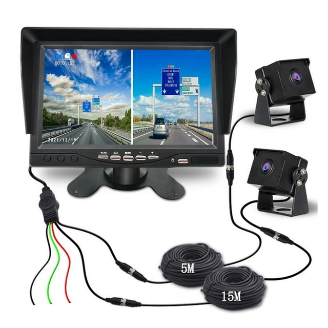 2CH 7" IPS Screen Car Truck Bus AHD DVR Monitor With Digital Video Recorder For AHD Front Rear Reverse Backup Camera 1024X600