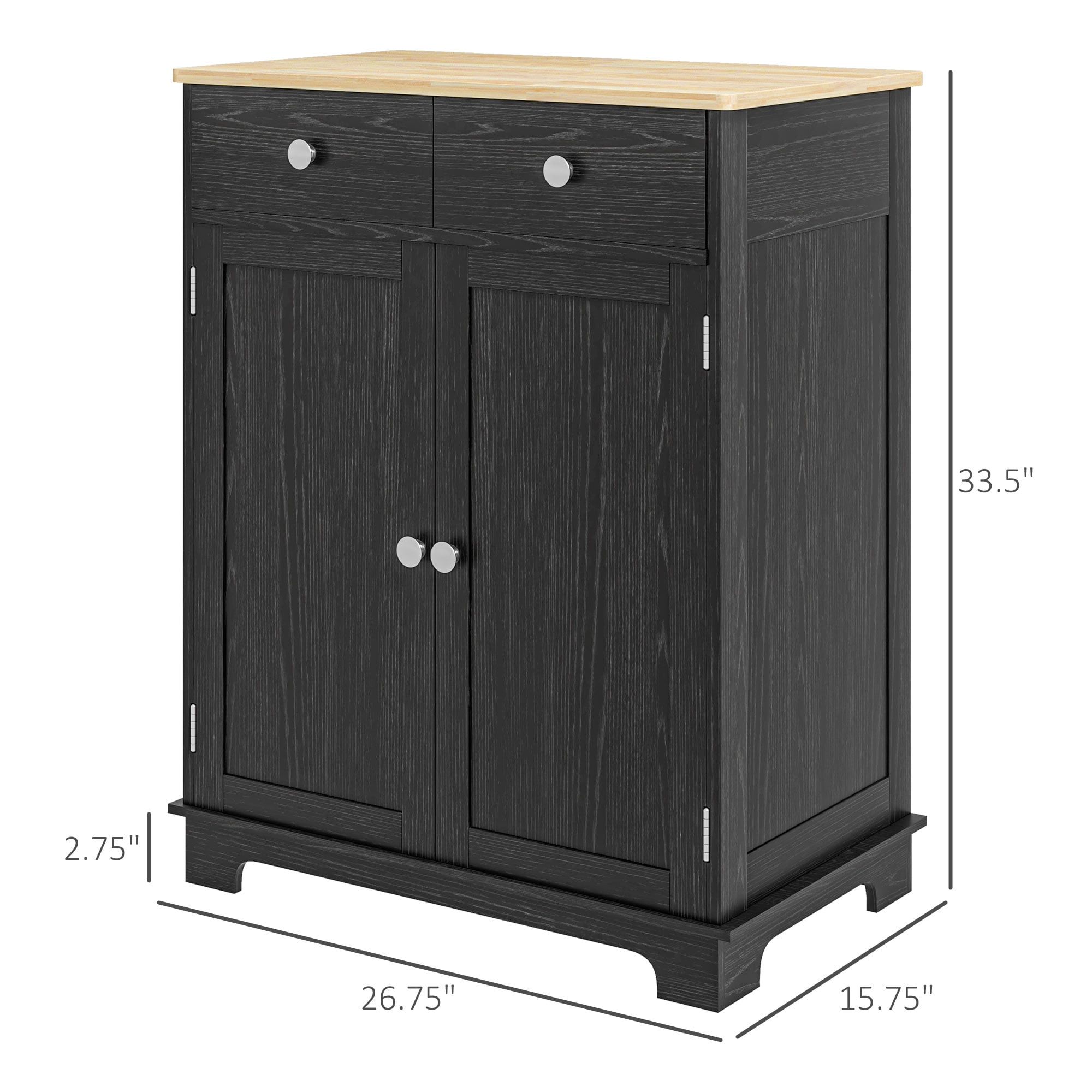 HOQBN Storage Sideboard Cabinet with Solid Wood Top, Adjustable Shelf and 2 Drawers, Multipurpose Buffet Furniture for Kitchen, Dining Room and Living Room, Distressed Black