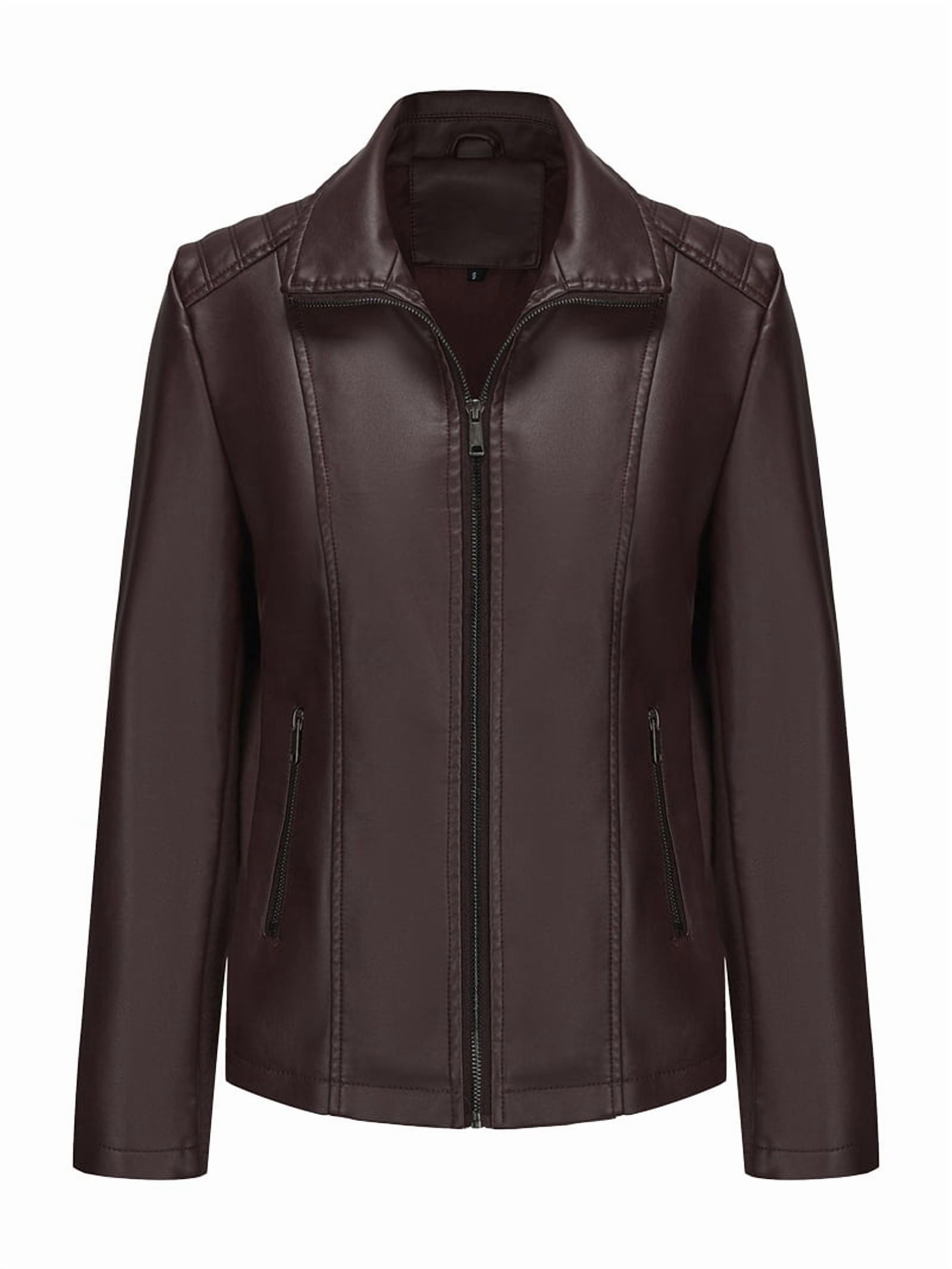 Faux Leather Jacket for Women Motorcycle Fashion Zip Up Coat Trendy Going Out Jackets Coffee XL