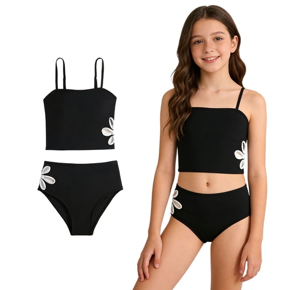Swimming Suits for Girls Girls Two Piece Swimsuit Adjustable Straps Bathing Suit Floral Side Desgin Swimwear Girls Swimsuit Size 13-14 Years