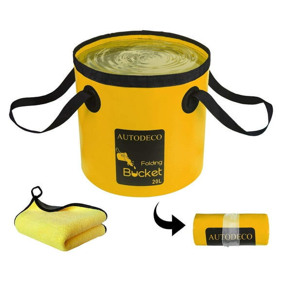 AUTODECO Collapsible Bucket 5 Gallon Container Folding Water Bucket Portable Wash Basin for Camping Fishing Travelling Outdoor Gardening Car Washing Yellow 1Pcs 20L